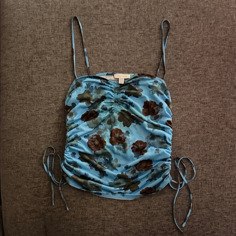 Topshop Blue Floral Ruched Side-Tie Cami